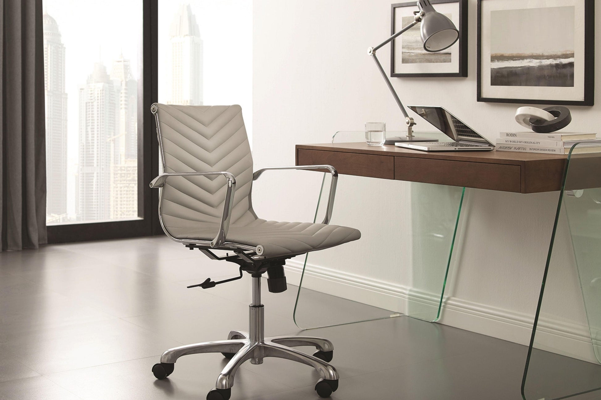 Archie Office Desk Walnut and White Model CB-786GR - Venini Furniture 