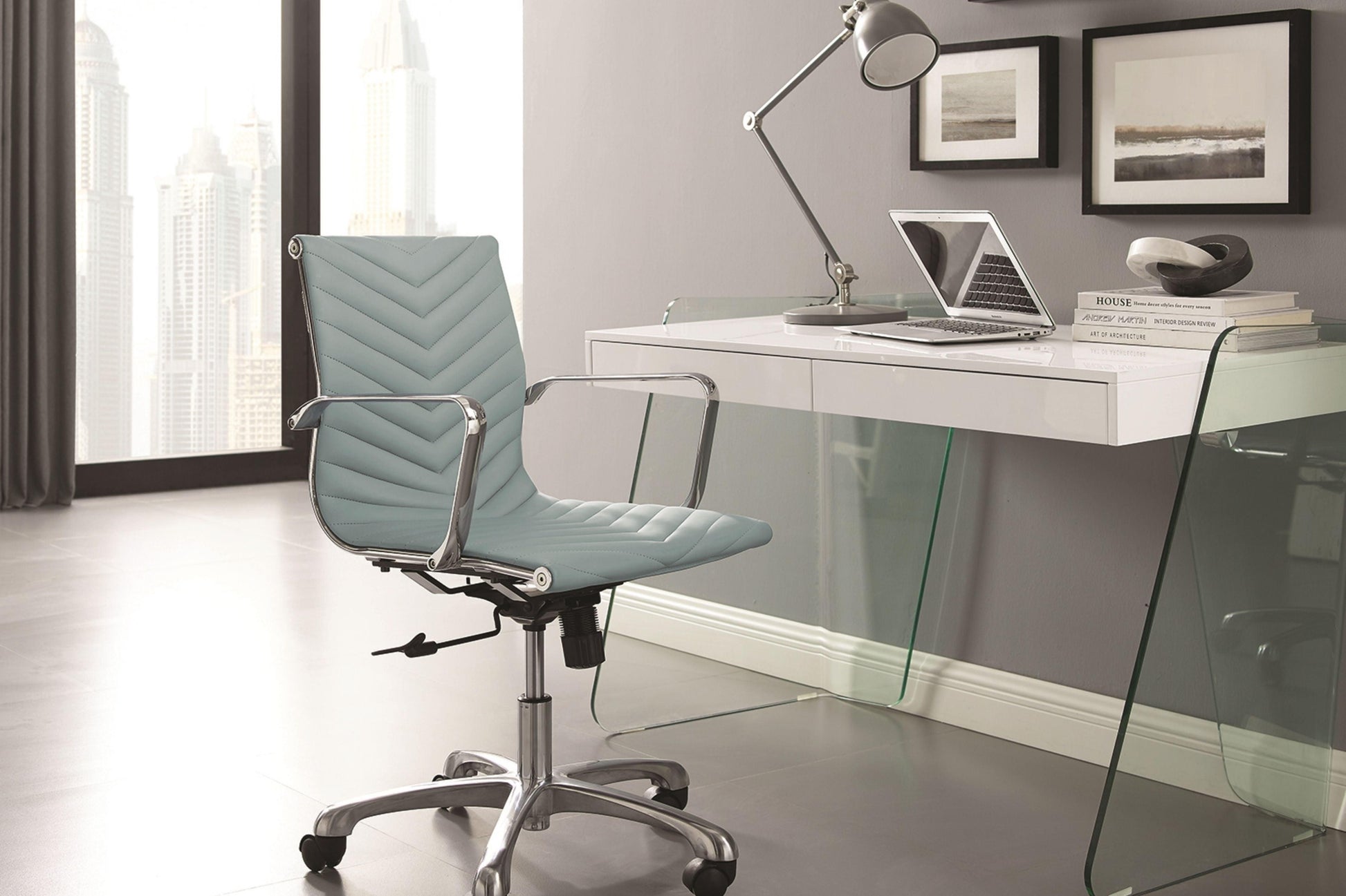 Archie Office Desk Walnut and White Model CB-786GR - Venini Furniture 