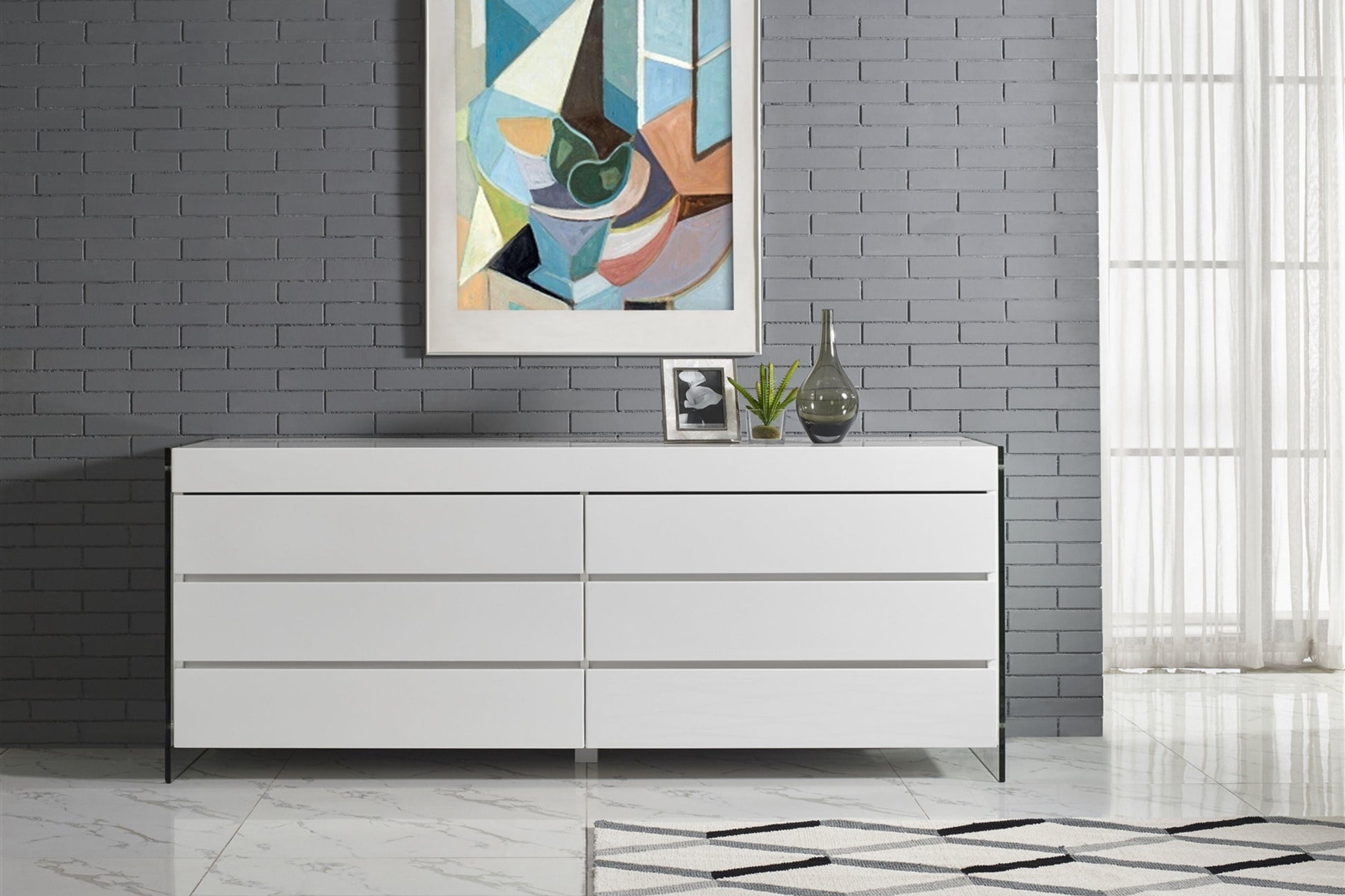 IL Vetro Dresser White Model CB-111-D-WH – Venini Furniture IL Vetro Dresser White Model CB-111-D-WH – Venini Furniture