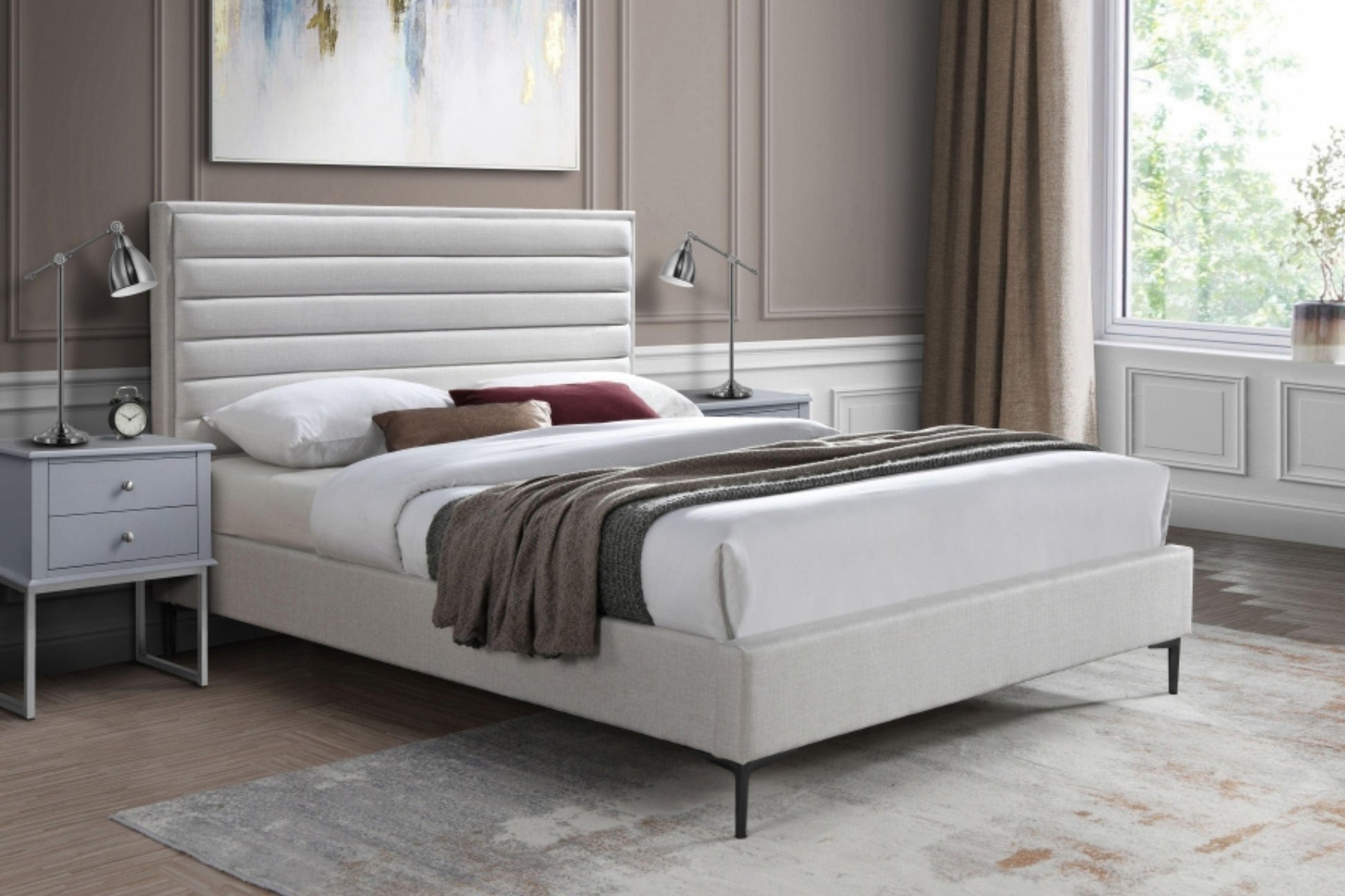 comfortable bed made of linen