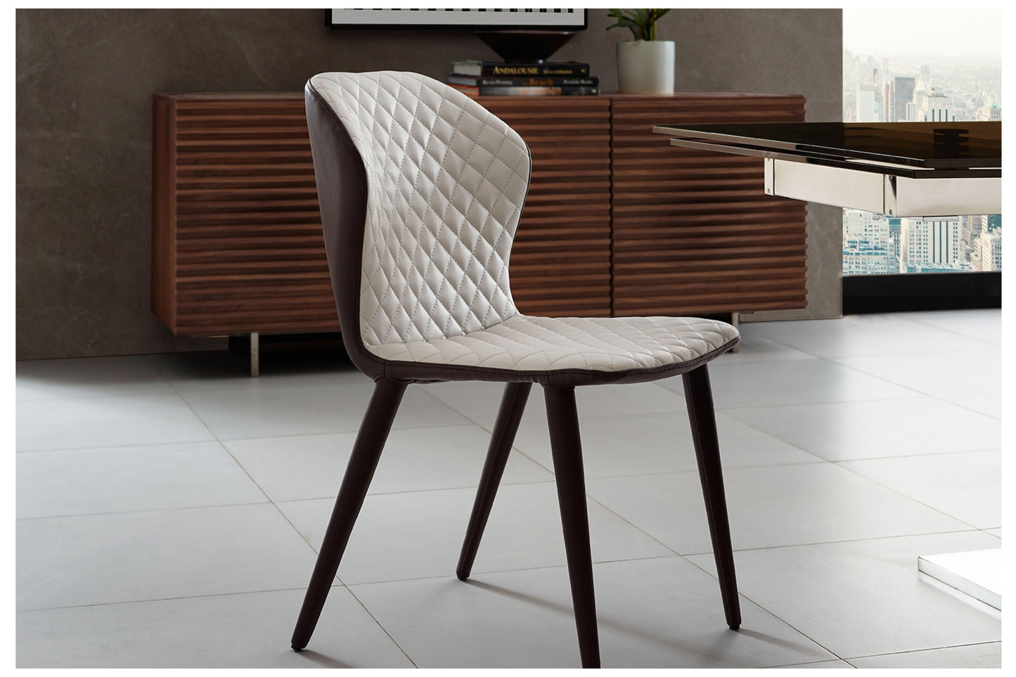 Olivia Dining Chair Beige Dark Brown Model TC-DC04 - Venini Furniture 