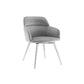 arm dining chair in white pu with swivel polished stainless steel base