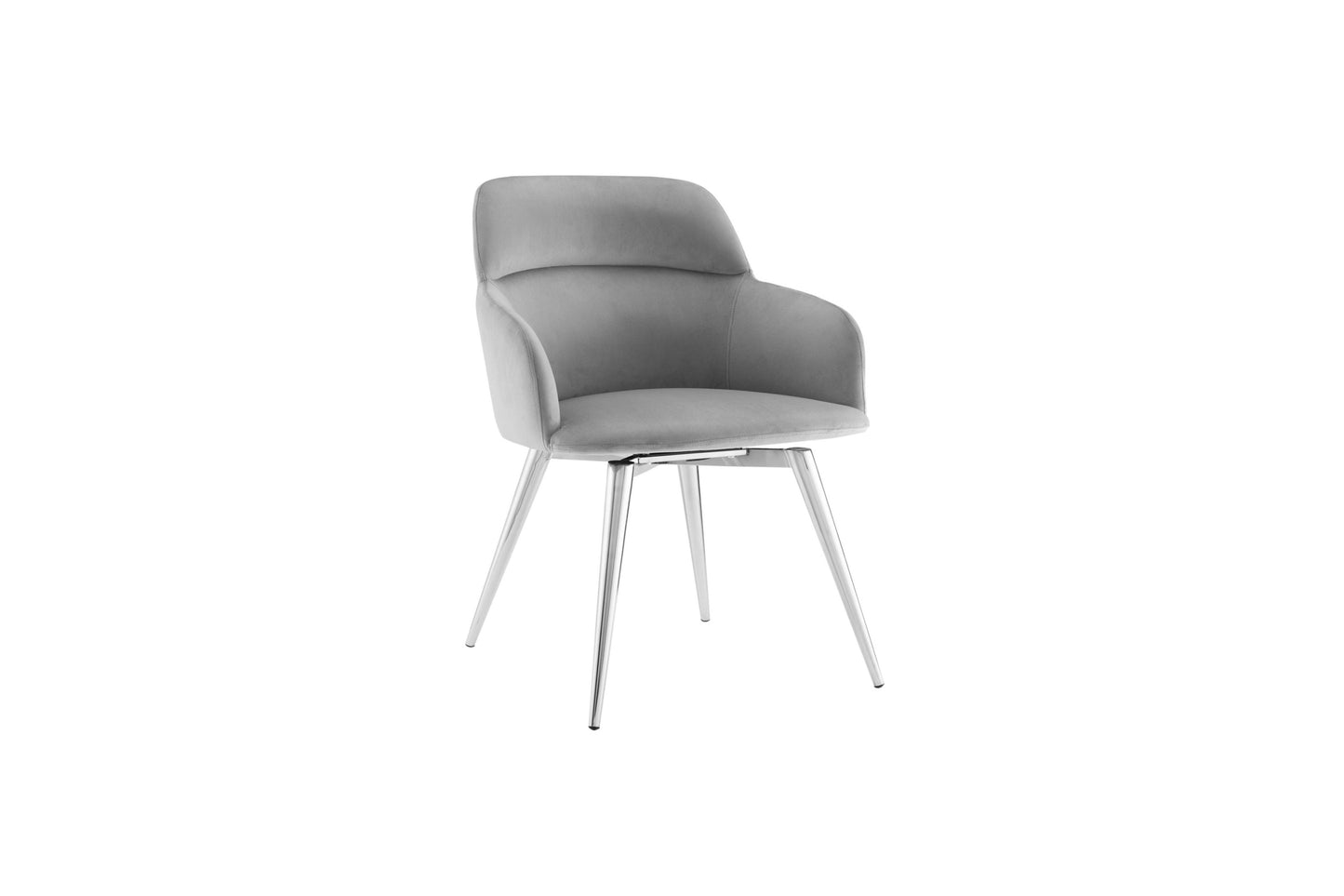 arm dining chair in white pu with swivel polished stainless steel base