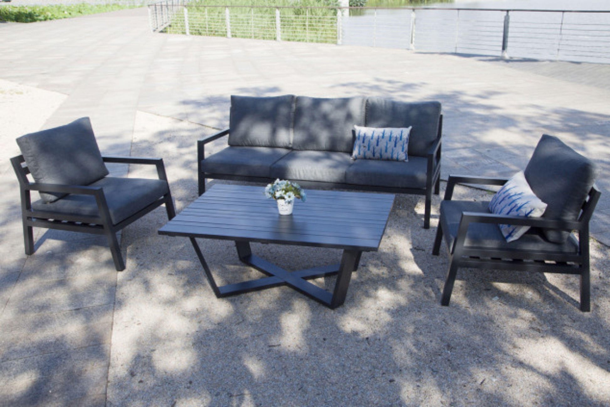 Manhattan 4 PC Seating Set w/grey cushions SKU: PRP-7001-GRY-4PC - Venini Furniture 