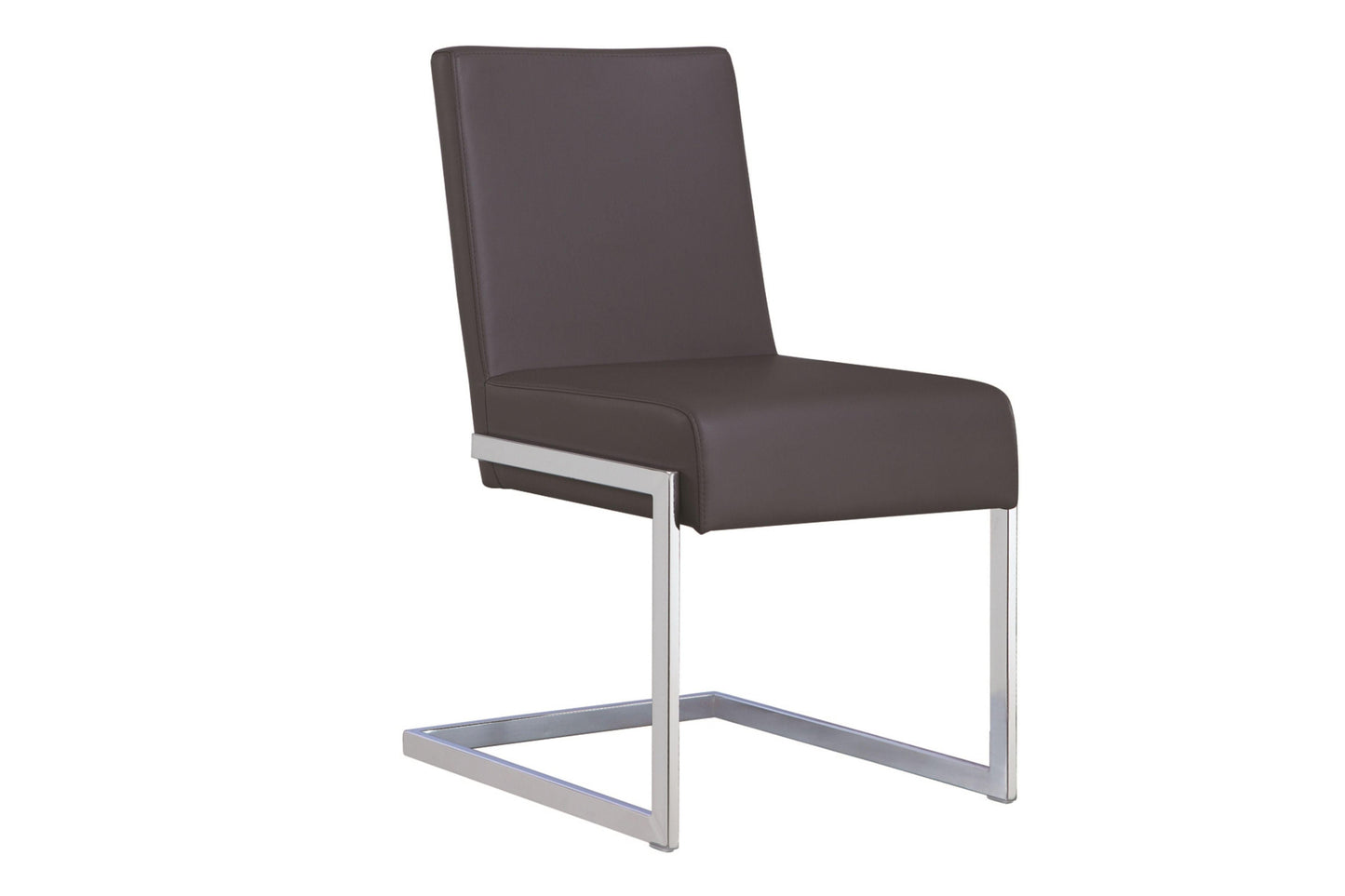 dining chair in dark brown pu-leather with stainless steel base