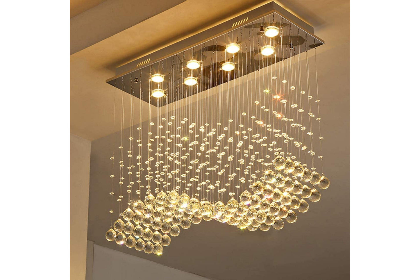 Modern Rectangular Crystal Chandelier Lighting Wave Raindrop Pendent Flush Mount Ceiling Light Fixture - Venini Furniture 