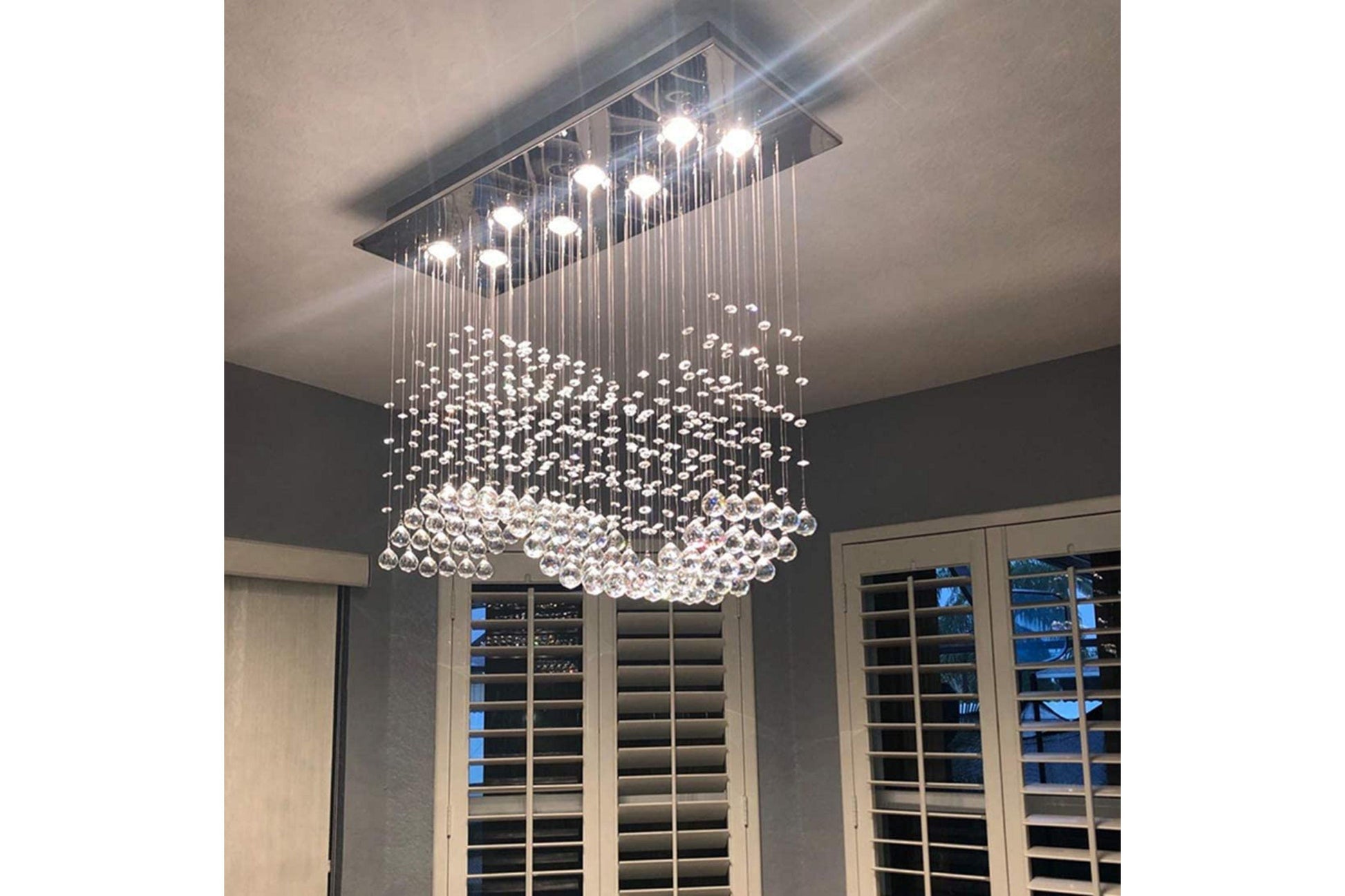 Modern Rectangular Crystal Chandelier Lighting Wave Raindrop Pendent Flush Mount Ceiling Light Fixture - Venini Furniture 