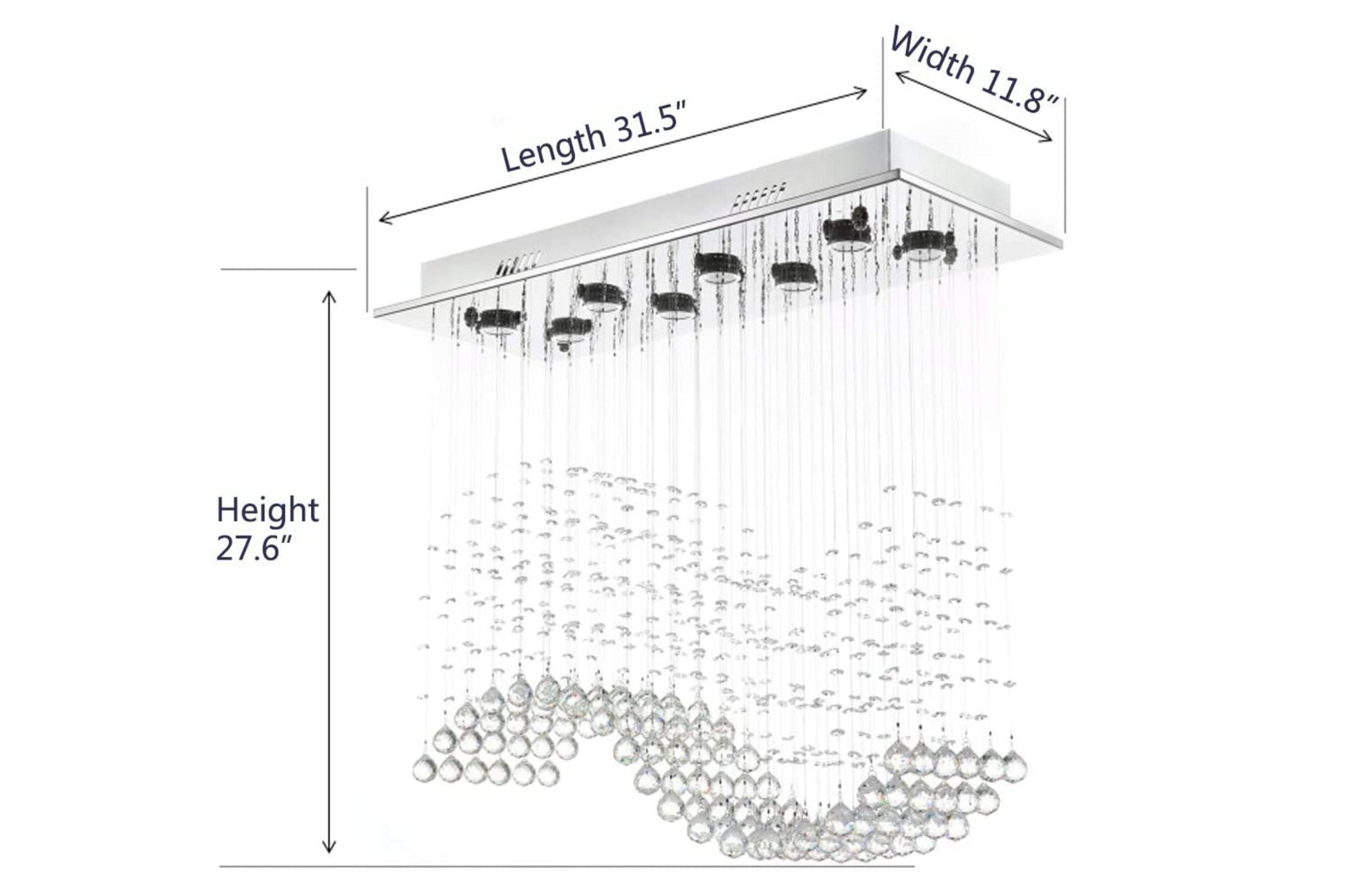 Modern Rectangular Crystal Chandelier Lighting Wave Raindrop Pendent Flush Mount Ceiling Light Fixture - Venini Furniture 