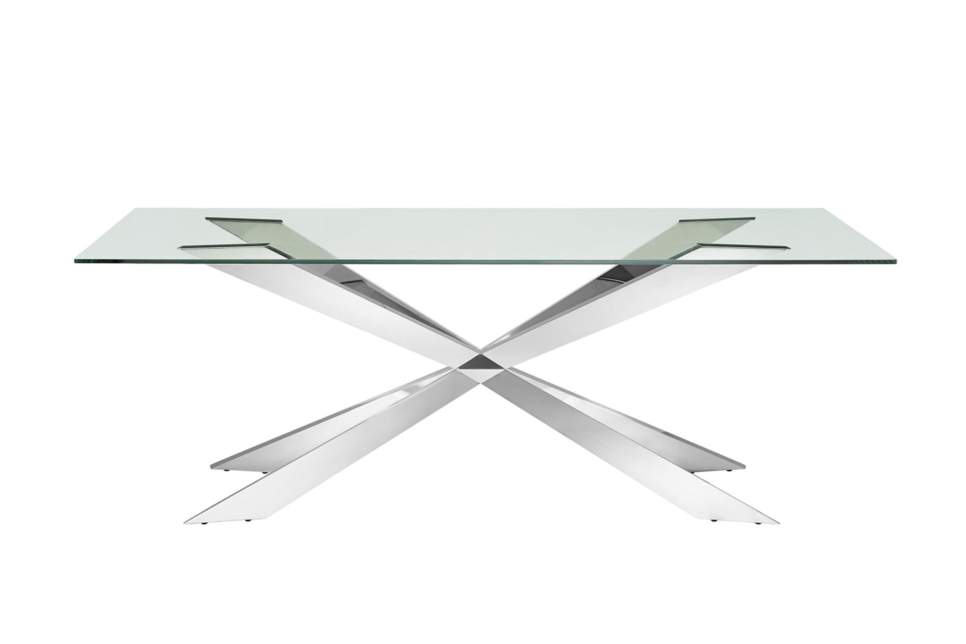 dining table in clear glass with polished stainless steel
