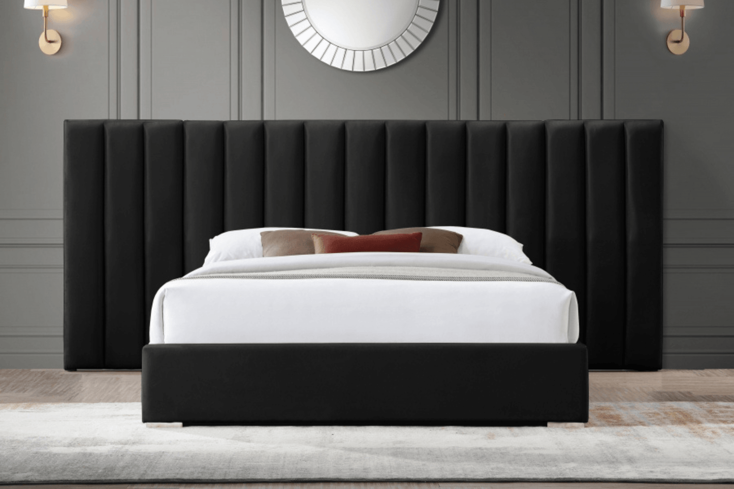 black bed with headboard