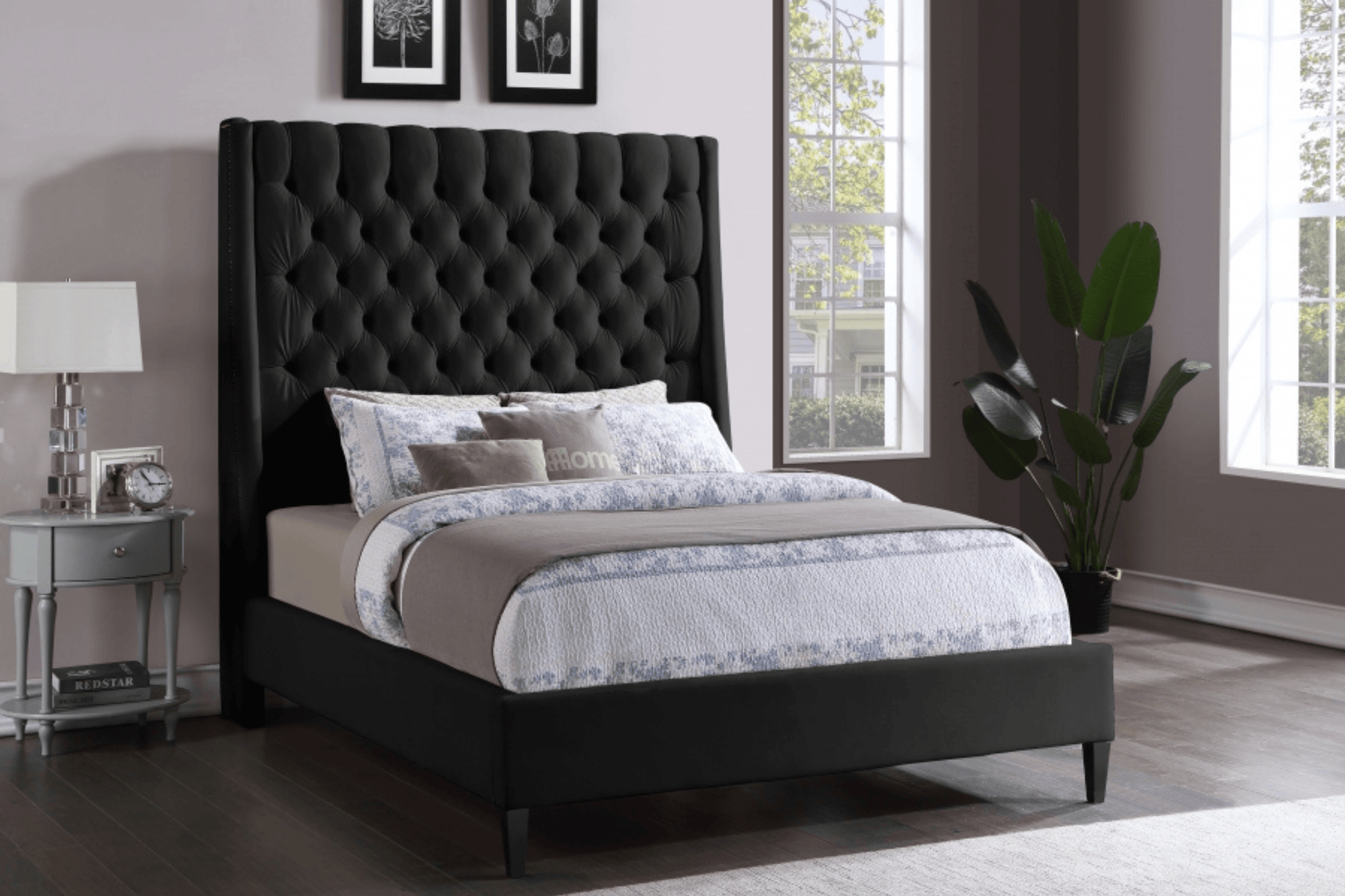 elegant velvet bed with headboard