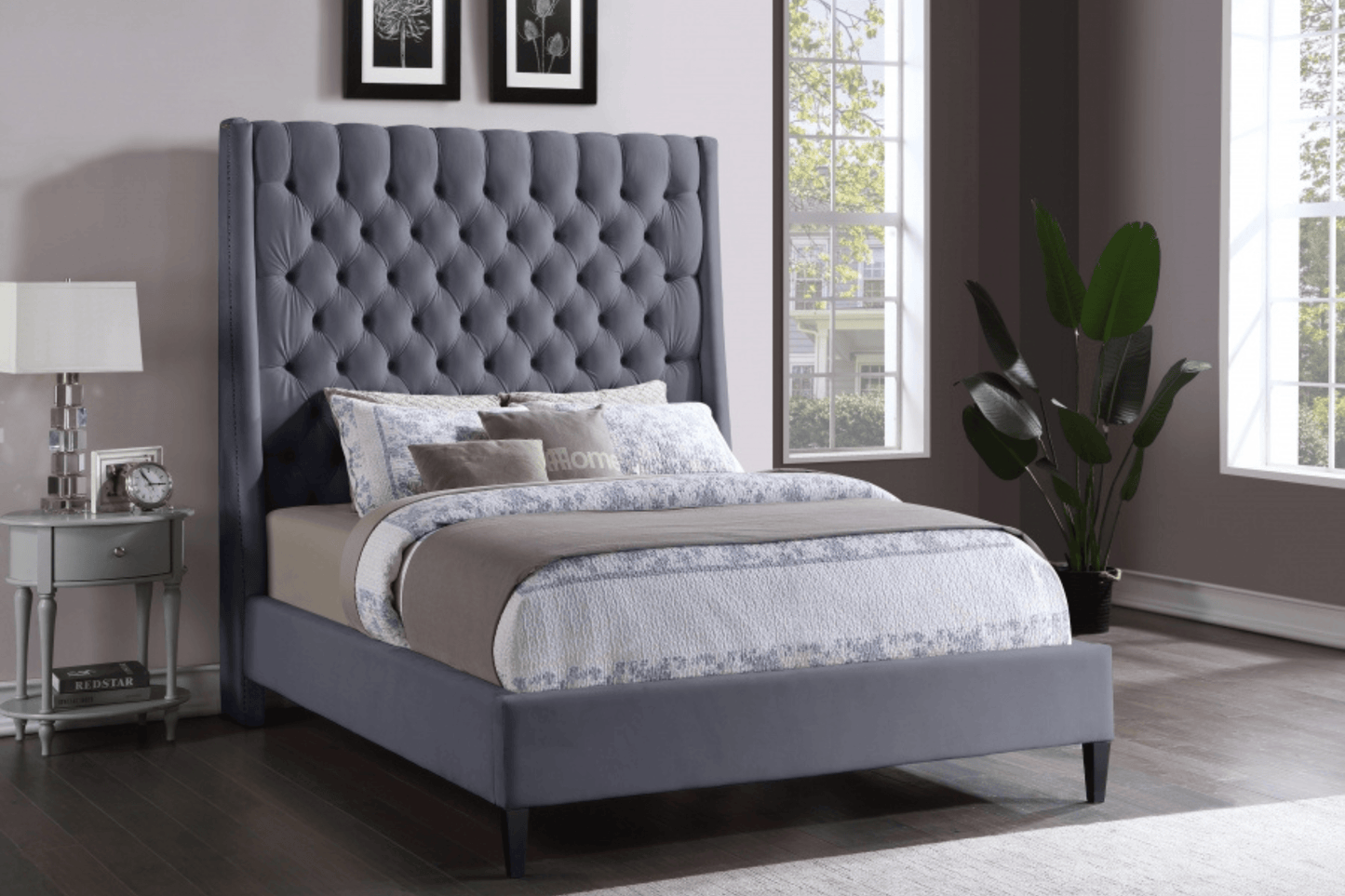 elegant velvet bed with headboard