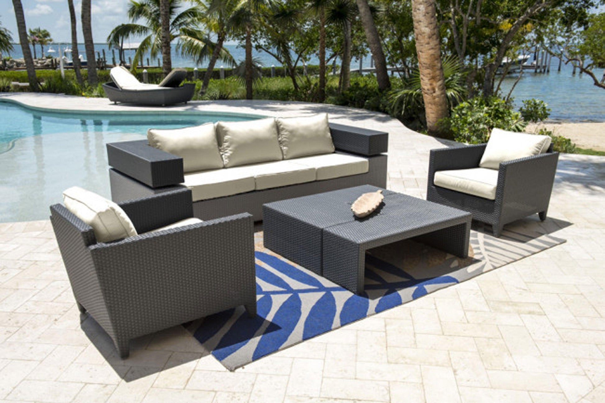 Onyx 5 PC Seating Set w/off-white cushions SKU: PJO-1901-BLK-5PS - Venini Furniture 