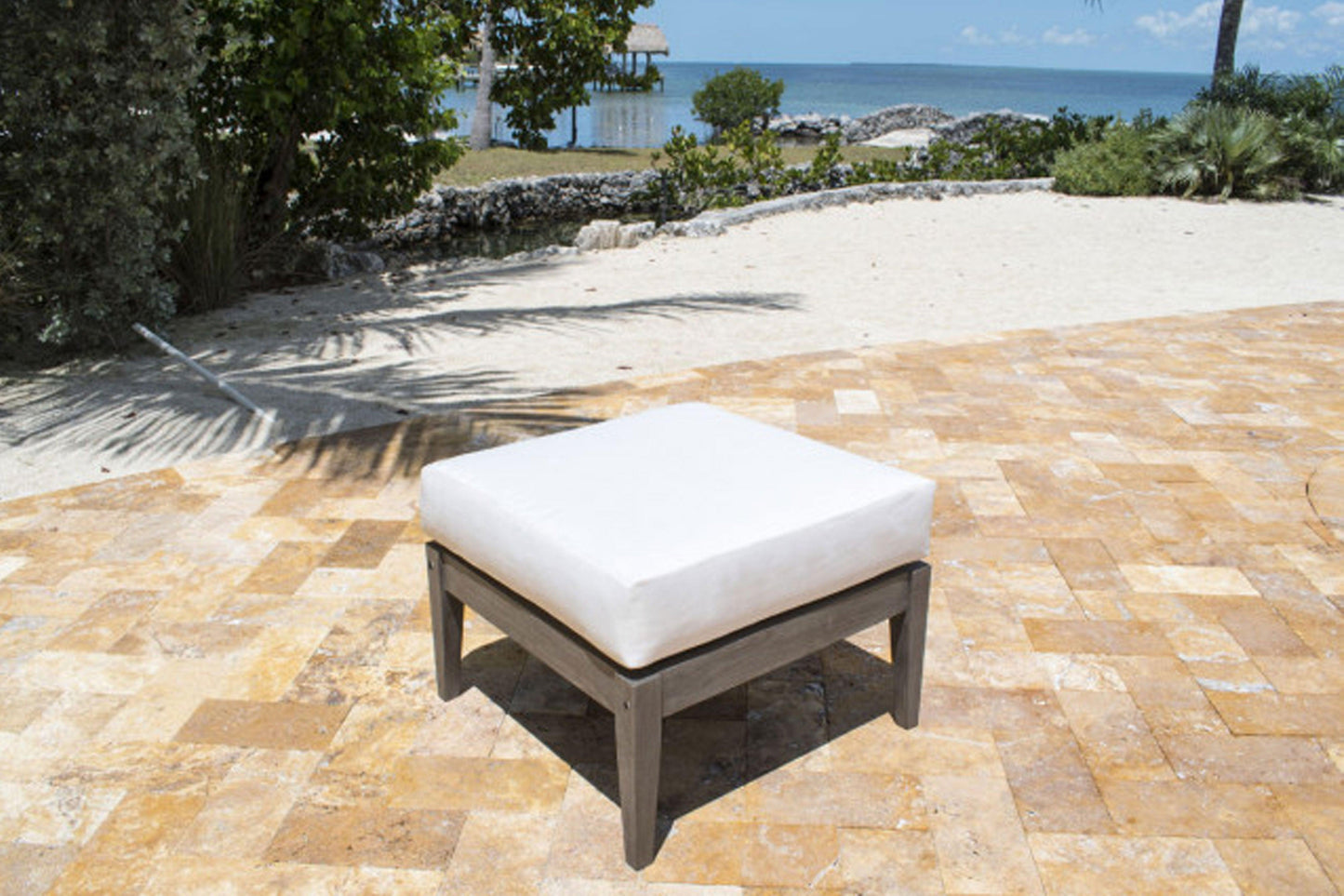 Poolside Ottoman w/off-white cushion SKU: PJO-2701-GRY-OT - Venini Furniture 