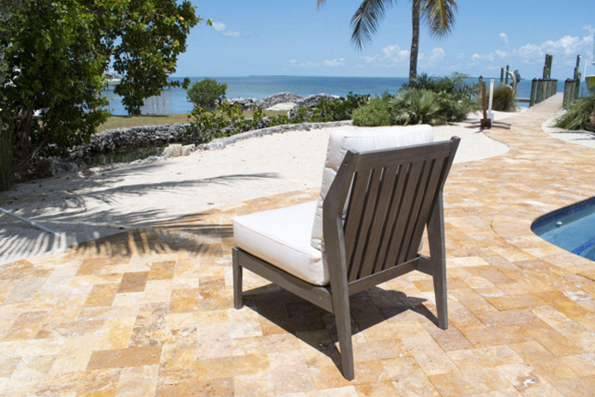 Poolside Armless Chair w/off-white cushion SKU: PJO-2701-GRY-A - Venini Furniture 