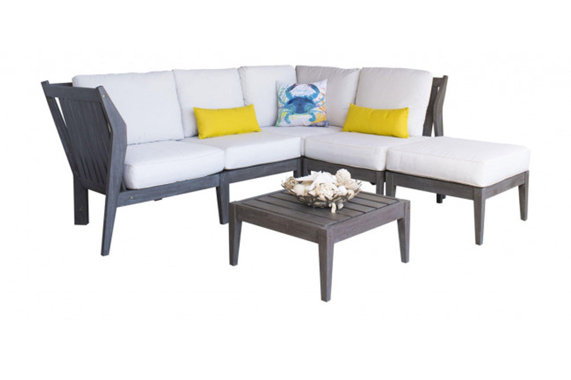 Poolside 6 PC Sectional Set w/off-white cushions SKU: PJO-2701-GRY-6SEC - Venini Furniture 