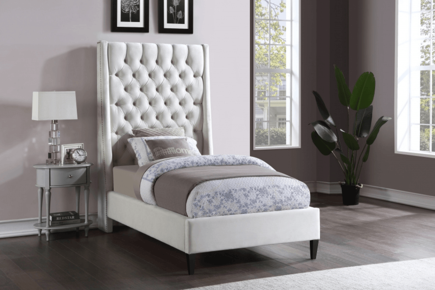 elegant velvet twin bed with headboard
