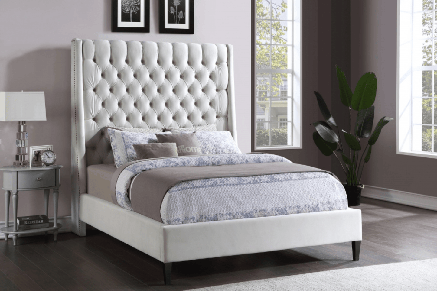 elegant velvet bed with headboard