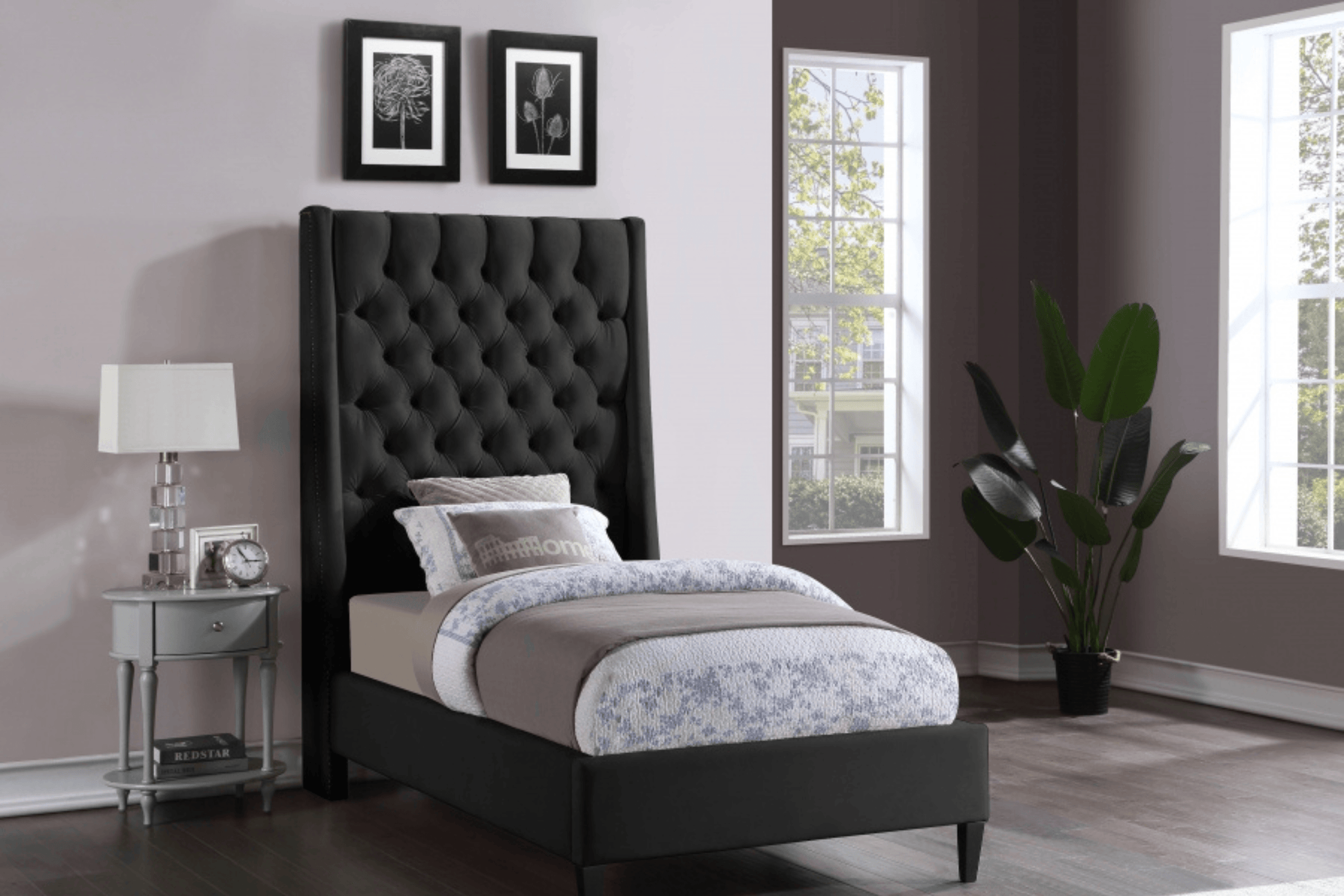 elegant velvet twin bed with headboard