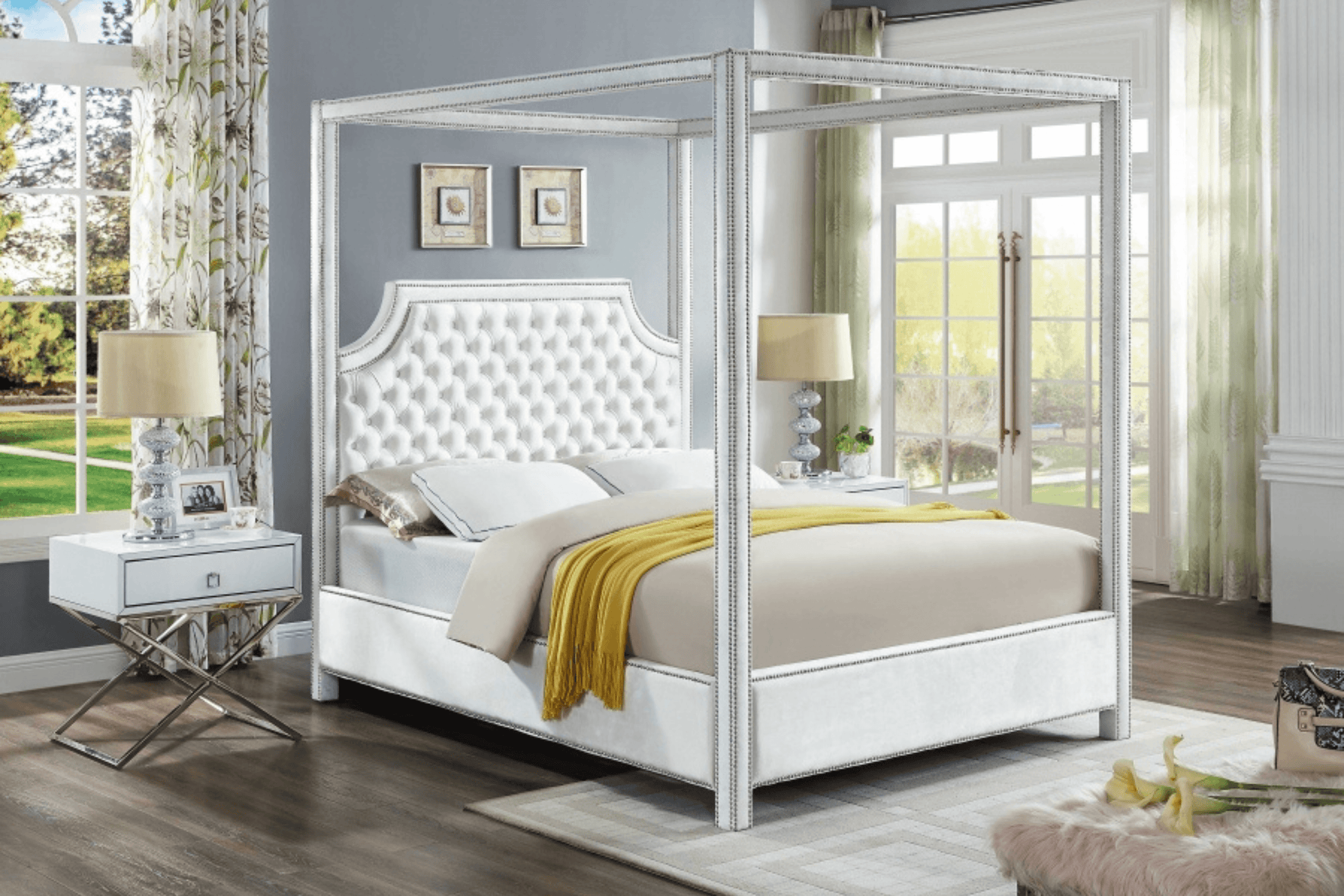 white velvet bed