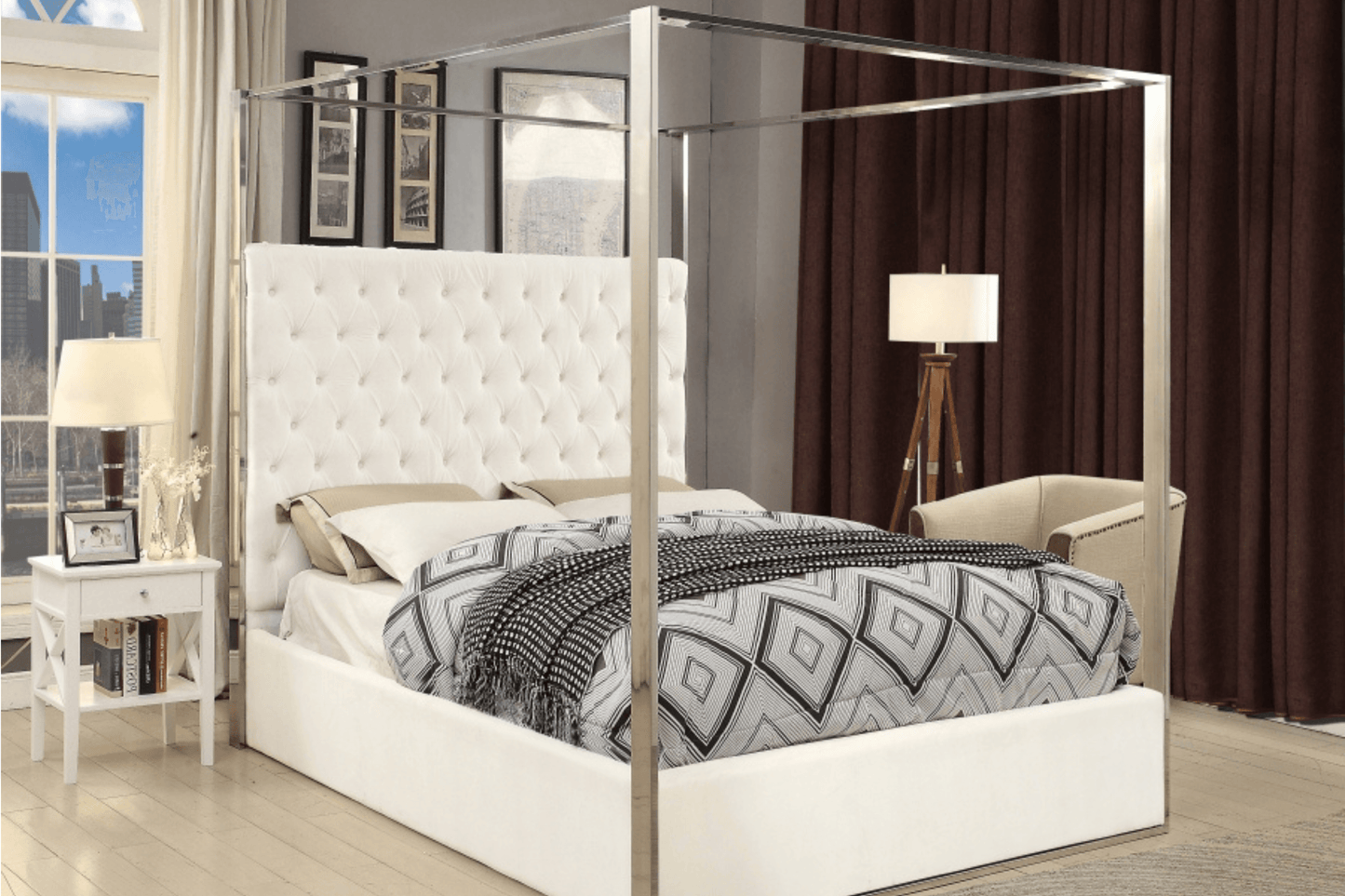 white bed with headboard